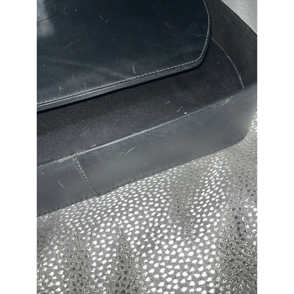 Levenger Full Grain Black Leather Storage Large Tray w/ Lid Organizer Office Bar